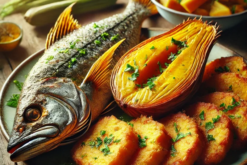 Roasted Breadfruit And Fried Jackfish