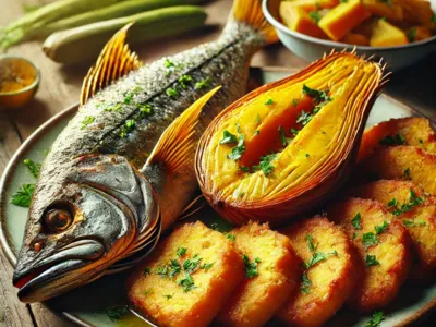 Roasted Breadfruit And Fried Jackfish